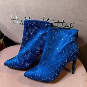 Cape Robbin Sapphire Blue Crystal-Embellished Pointed-Toe Ankle Booties
